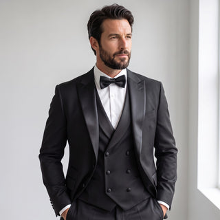 Men's Black 3-Piece Vested Tuxedo - Peak Lapel