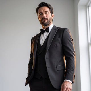 Men's Black 3-Piece Vested Tuxedo - Peak Lapel