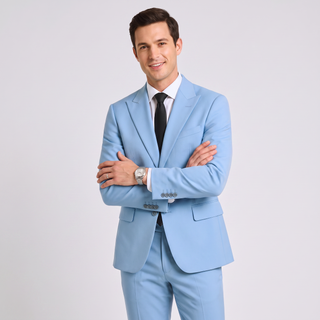 Ideal Men's Powder Blue 4-Way Stretch 2-Piece Slim Fit Suit — Peak Lapel