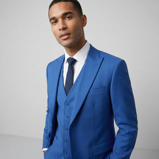 Ideal Men's Navy 3-Piece Slim Fit Vested Suit — Peak Lapel