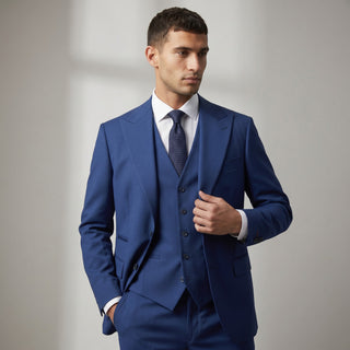 Ideal Men's Indigo 3-Piece Slim Fit Vested Suit — Peak Lapel