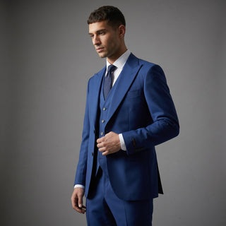Ideal Men's Indigo 3-Piece Slim Fit Vested Suit — Peak Lapel
