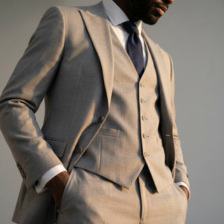Ideal Men's Light Grey 3-Piece Slim Fit Vested Suit — Peak Lapel