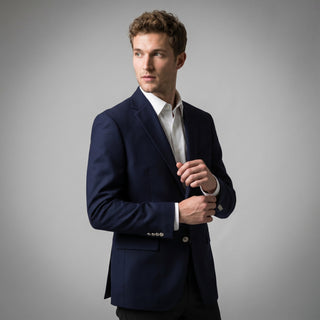 Joseph Michael Navy Modern Fit 2 Button Notch Lapel Blazer — Silver Buttons