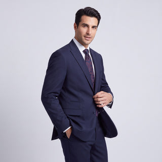 Men's Dark Navy 4-Way Stretch 2-Piece Slim Fit Suit - Peak Lapel