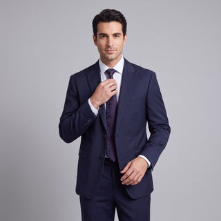 Men's Dark Navy 4-Way Stretch 2-Piece Slim Fit Suit - Peak Lapel