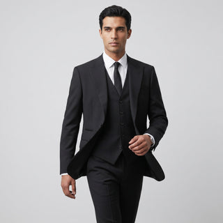 Ideal Men's Black 3-Piece Slim Fit Vested Suit — Peak Lapel