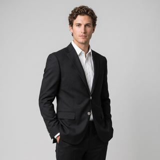 Joseph Michael Black Modern Fit 2 Button Notch Lapel Blazer — Silver Buttons