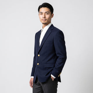 Joseph Michael Navy Modern Fit 2 Button Notch Lapel Blazer — Gold Buttons