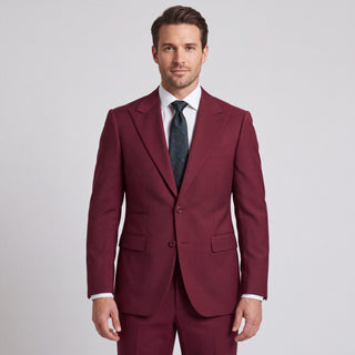 Men's Burgundy 4-Way Stretch 2-Piece Slim Fit Suit - Peak Lapel