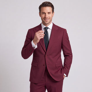 Men's Burgundy 4-Way Stretch 2-Piece Slim Fit Suit - Peak Lapel