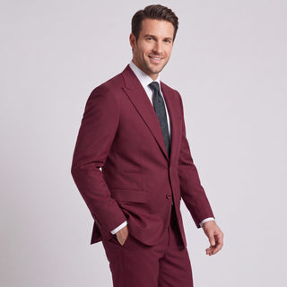 Men's Burgundy 4-Way Stretch 2-Piece Slim Fit Suit - Peak Lapel