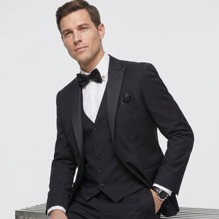 Joseph Michael Men's Black 3-Piece Vested Tuxedo — Peak Lapel