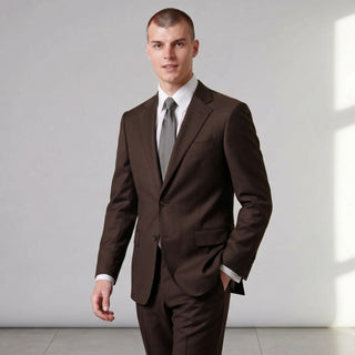 Joseph Michael Men's Brown Modern Fit Sharkskin Suit — Notch Lapel