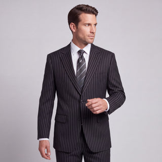 Kensington Men's Black Modern Fit Pinstripe Suit - Notch Lapel
