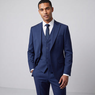 Ideal Men's Navy 3-Piece Slim Fit Vested Suit - Peak Lapel