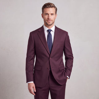 Kensington Men's Burgundy Modern Fit Sharkskin Suit - Notch Lapel