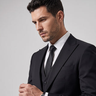 Men's Black 3-Piece Slim Fit Vested Suit - Peak Lapel