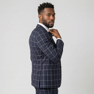 Vested Navy Plaid Modern Fit Suit