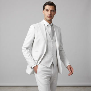 Ideal Men's White 3-Piece Slim Fit Vested Suit — Peak Lapel