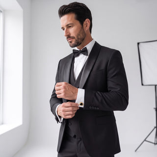 Men's 3-Piece Shawl Lapel Tuxedo - Black