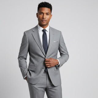 Joseph Michael Men's Light Grey Modern Fit Pinstripe Suit — Notch Lapel