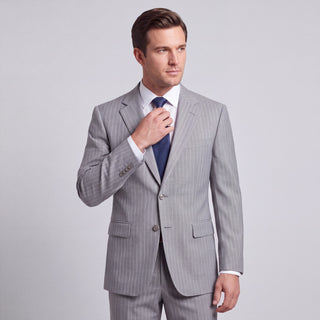 Kensington Men's Light Grey Modern Fit Pinstripe Suit - Notch Lapel