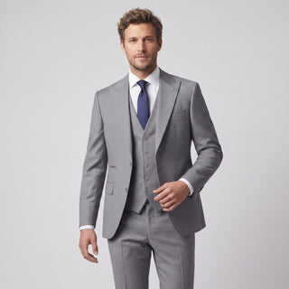 Ideal Men's Medium Grey 3-Piece Slim Fit Vested Suit — Peak Lapel