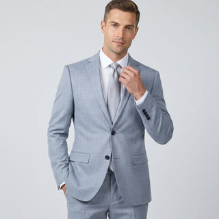 Joseph Michael Men's Ocean Blue 2-Piece Slim Fit Sharkskin Suit — Notch Lapel
