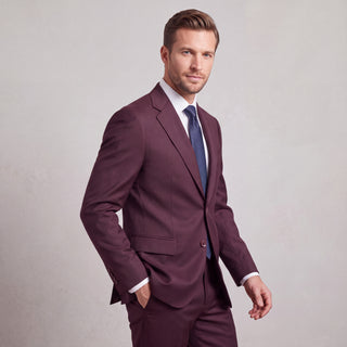 Kensington Men's Burgundy Modern Fit Sharkskin Suit - Notch Lapel