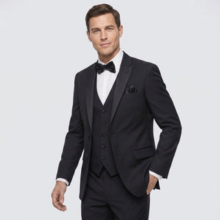 Joseph Michael Men's Black 3-Piece Vested Tuxedo — Peak Lapel