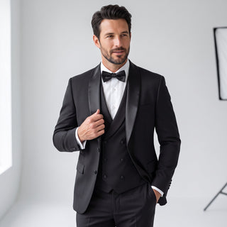Men's 3-Piece Shawl Lapel Tuxedo - Black