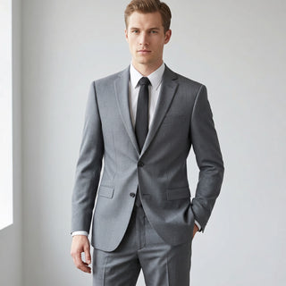 Joseph Michael Men's Grey 2-Piece Slim Fit Sharkskin Suit — Notch Lapel