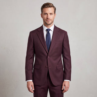 Kensington Men's Burgundy Modern Fit Sharkskin Suit - Notch Lapel