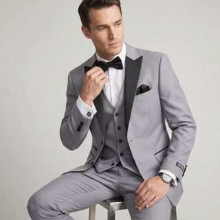 Joseph Michael Men's Black 3-Piece Vested Tuxedo — Peak Lapel