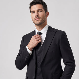 Men's Black 3-Piece Slim Fit Vested Suit - Peak Lapel
