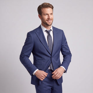 Men's Light Navy 4-Way Stretch 2-Piece Slim Fit Suit - Peak Lapel