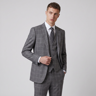 Joseph Michael Osteria Men's Grey Modern Fit 3-Piece Plaid Suit
