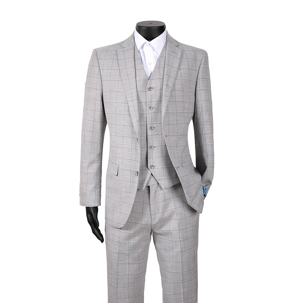2Bvf100-2106-62 Grey Plaid Pino Baldini Vested Plaid Slim Fit Suits