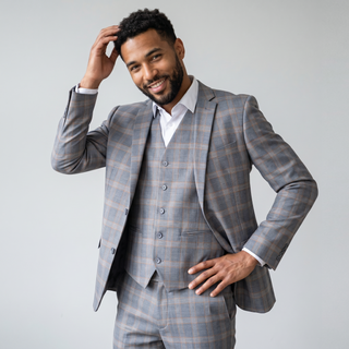 Joseph Michael Men's Grey 3-Piece Slim Fit Plaid Suit