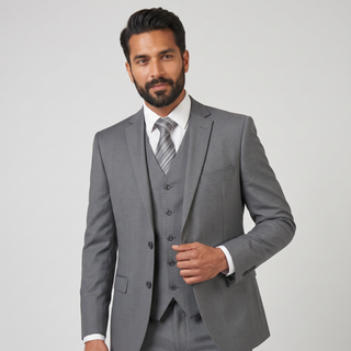 Joseph Michael Men's Grey 3-Piece Slim Fit Vested Sharkskin Suit — Notch Lapel