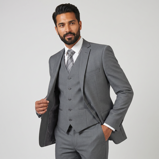 Joseph Michael Men's Grey 3-Piece Slim Fit Vested Sharkskin Suit — Notch Lapel