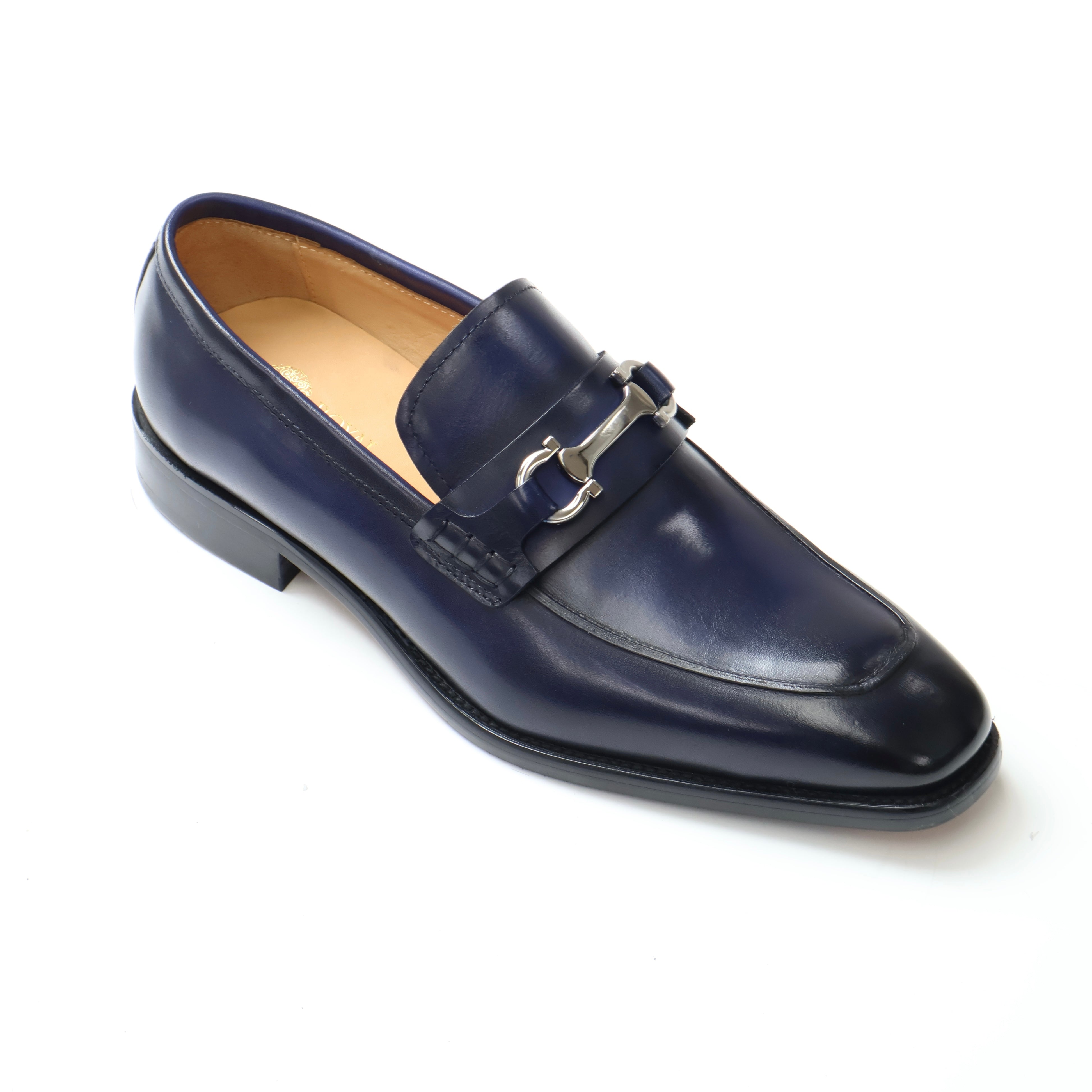 ROYAL LUXE Men's Blue Leather Loafer Dress Shoes with Metal Buckle Accent - Elegant & Comfortable for Formal Occasions & Business Meetings ROYAL LUXE Men's Blue Leather Loafer Dress Shoes with Metal Buckle Accent - Elegant & Comfortable for Formal Occasions & Business Meetings