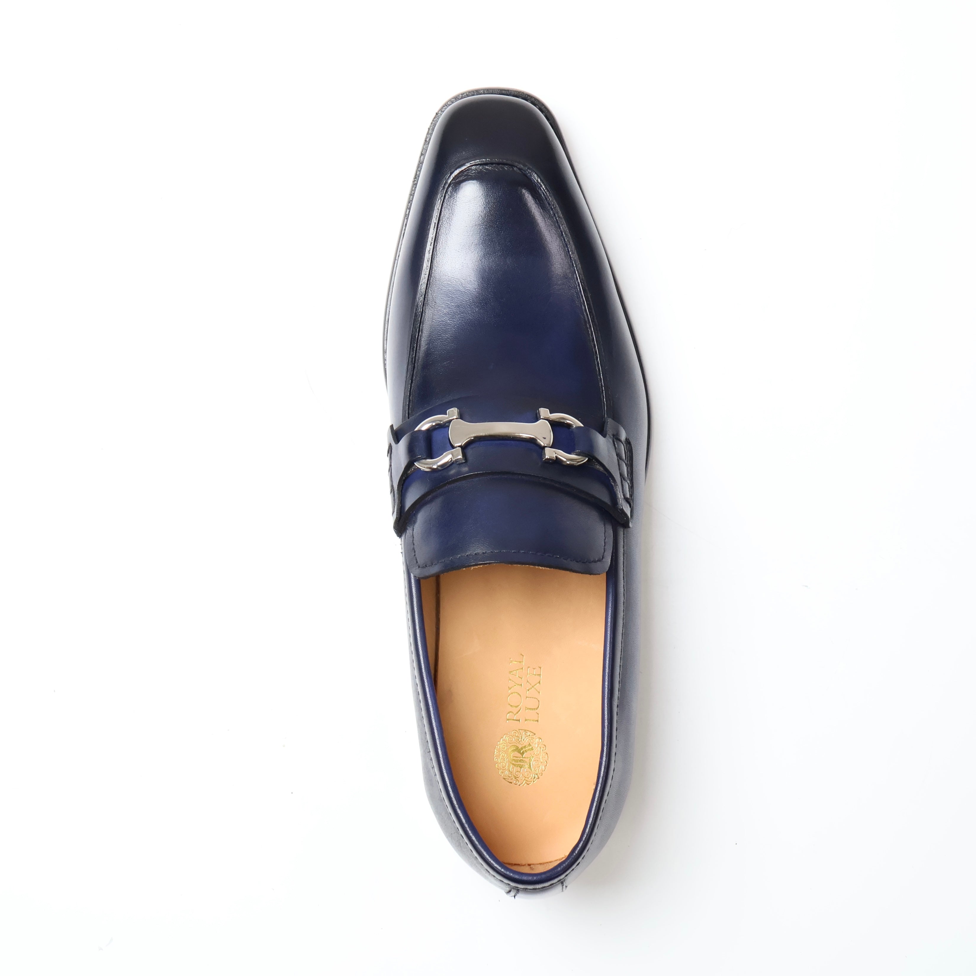 ROYAL LUXE Men's Blue Leather Loafer Dress Shoes with Metal Buckle Accent - Elegant & Comfortable for Formal Occasions & Business Meetings ROYAL LUXE Men's Blue Leather Loafer Dress Shoes with Metal Buckle Accent - Elegant & Comfortable for Formal Occasions & Business Meetings