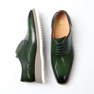 ROYAL LUXE Men's Green Leather Lace-up Dress Oxford Shoes with Cushioned Insole and Durable Sole Size 13