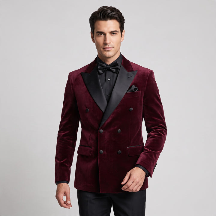 Joseph Michael Men's Double Breasted Velvet Tuxedo Jacket