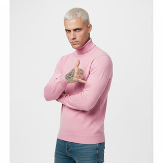 Pink Slim Fit Turtleneck Sweater