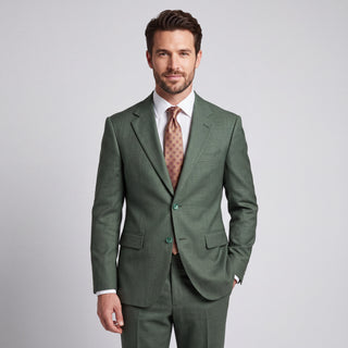 Kensington Men's Forest Green Modern Fit Sharkskin Suit - Notch Lapel