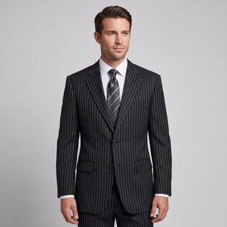 Kensington Men's Black Modern Fit Pinstripe Suit - Notch Lapel