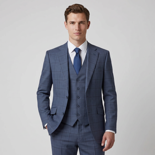 Joseph Michael Puglia Men's Indigo Modern Fit 3-Piece Plaid Suit